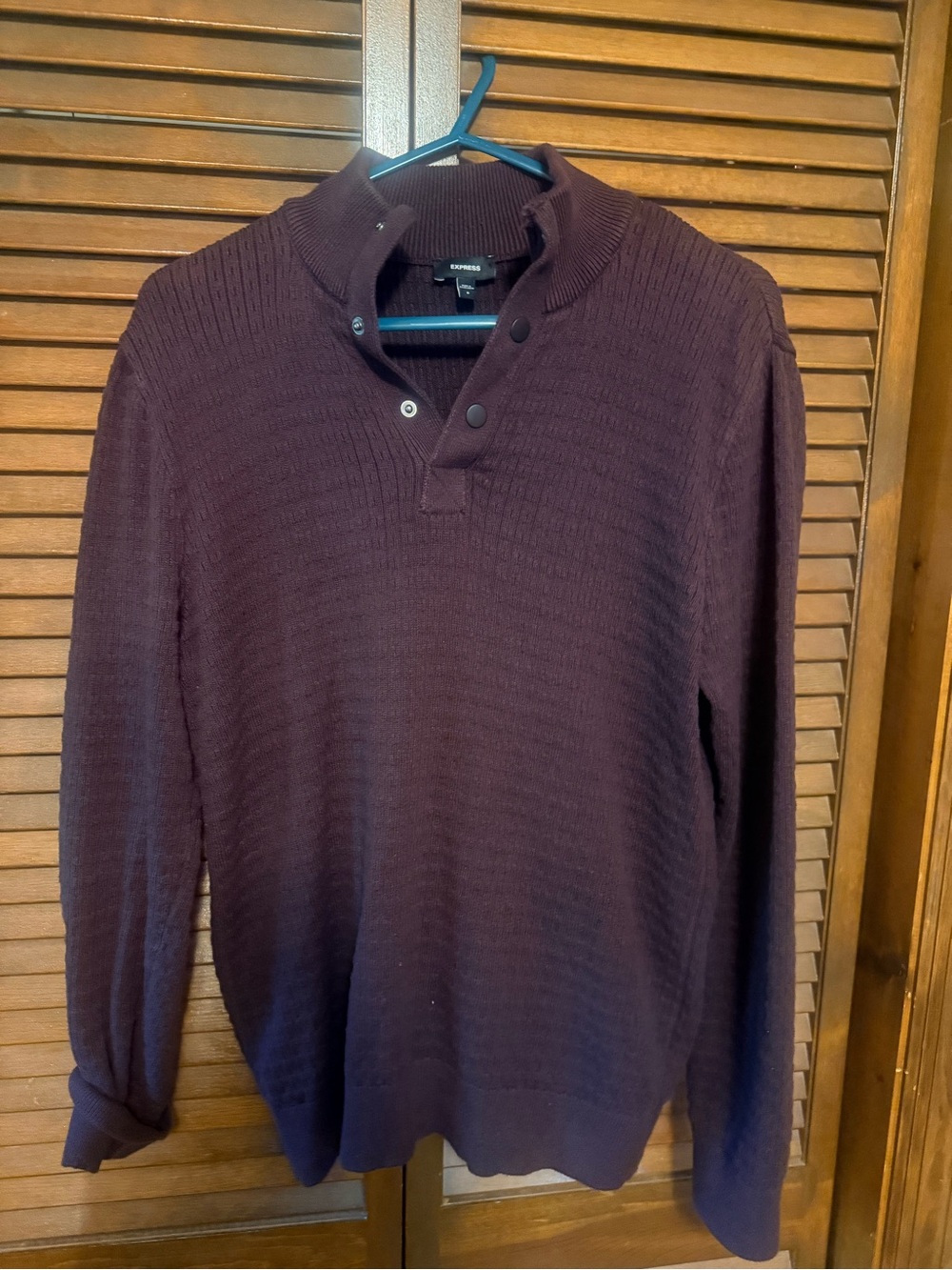Express Men's Burgundy Zip-Button Mock Neck Sweater